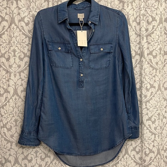 A.n.d eawy womens denim long sleeve half button top - Picture 1 of 5